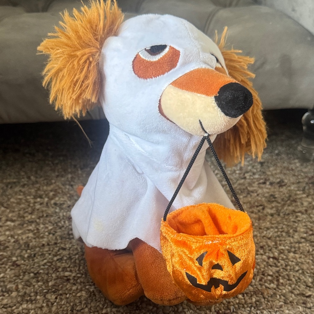 Animated Plush Dog Ghost Costume with Pumpkin Basket
